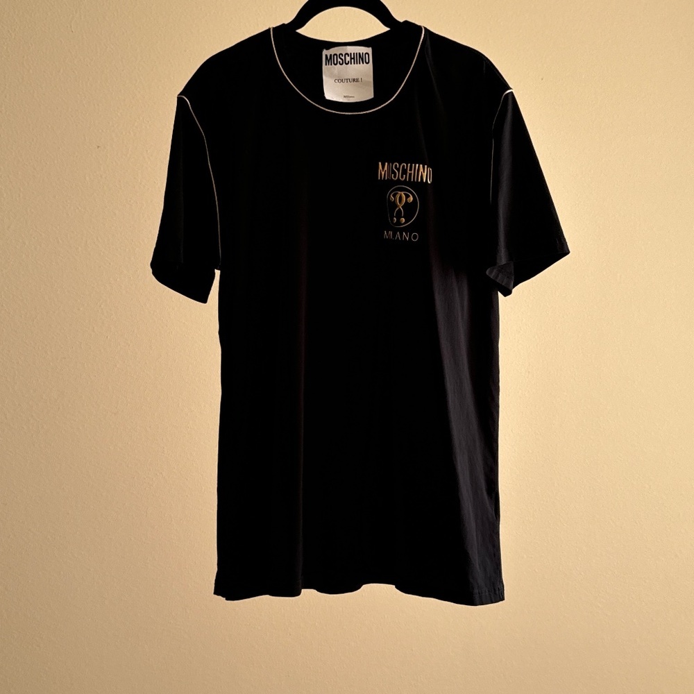 Moschino Couture Logo Tipped tee t-shirt designer embossed print Gold